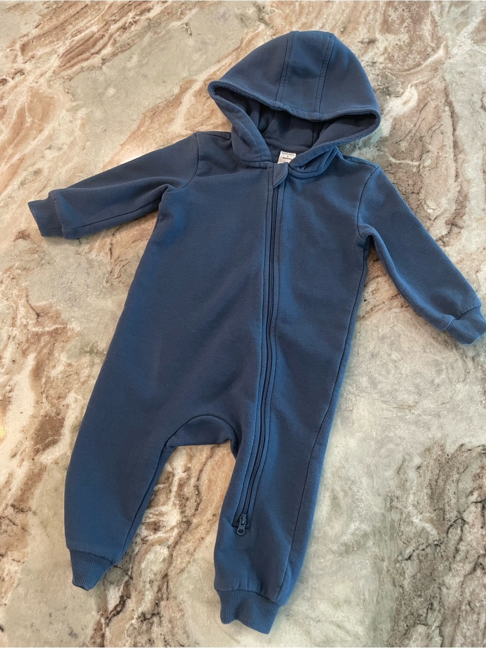 Nordstrom Baby Full Hoodie Zip Up One Piece Sweatshirt 9 Months Navy Bodysuit